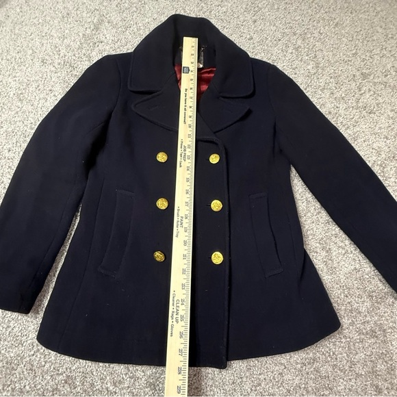 J. Crew Women's Pea Coat Dark Navy Gold Double Breasted Wool Blend Size 6 gold - Picture 6 of 7